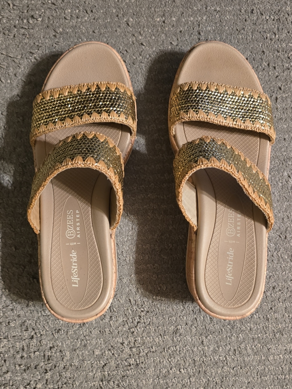 Bzees Airstep / Lifestride Gold Cork Wedge Sandals 9M